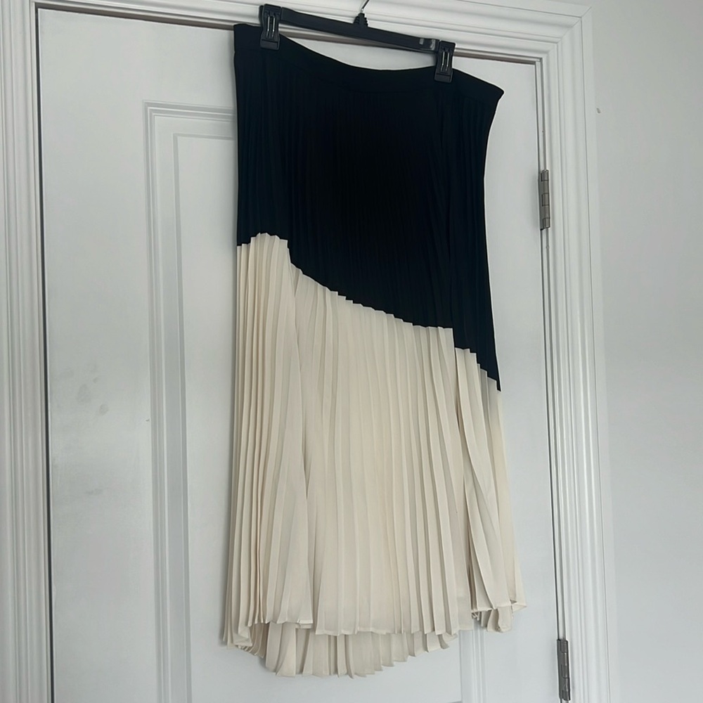 EXPRESS WHITE AND BLACK COLOR BLOCK MAXI SKIRT PLEATED